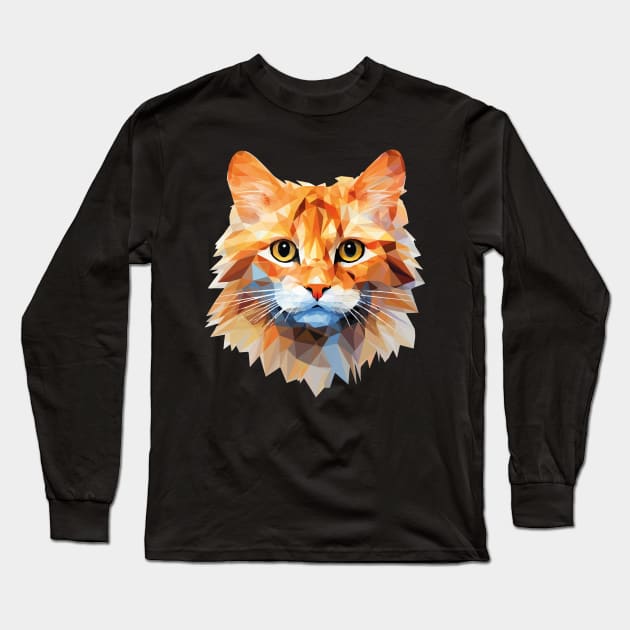 Low poly cat - Orange cat in low polygon art Long Sleeve T-Shirt by OurCCDesign